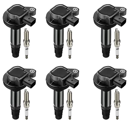 Image of BDFHYK Ignition Coils UF553 and Iridium Spark Plug 5019 Compatible with Lincoln MKS MKT MKX MKZ Mercury Sable Edge Flex Fusion Taurus V6 3.5L 3.7L Replaces UF595 5C1652 C1595 DG520 E1053 Set of 6