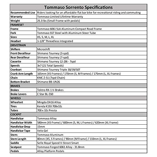 Tommaso Sorrento Shimano Tourney Hybrid Fitness Bike, Matte Black/Grey - Extra Large #TOP6