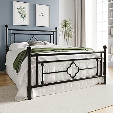 HOOMIC 14 Inch Full Size Metal Platform Bed Frame, Vintage Victorian Style, Wrought Iron Headboard and Footboard/Mattress Foundation for Storage/No Box Spring Required/Easy Assembly/Black Cover