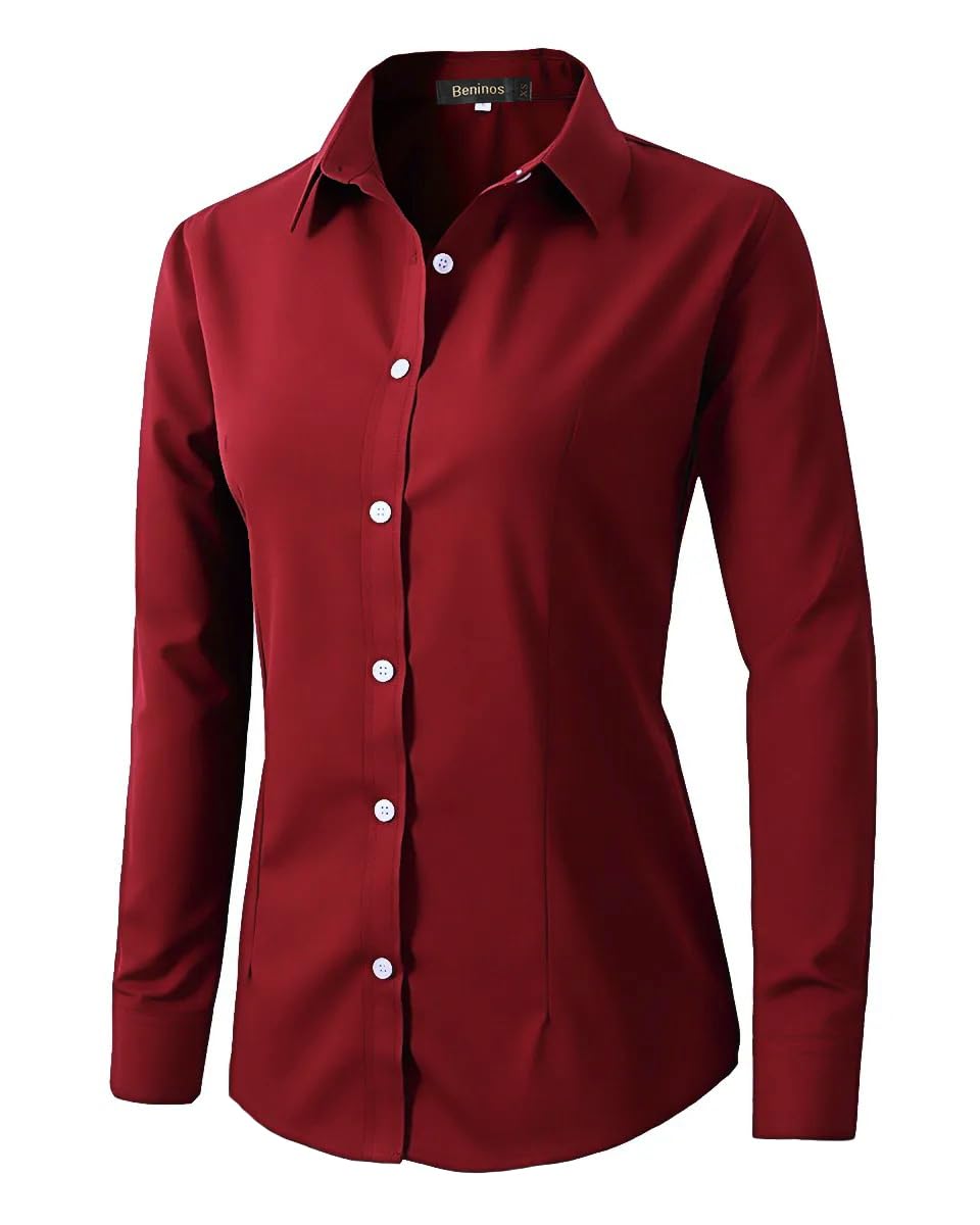 Damen Women Long Sleeve Button Down Dress Shirt Plissee