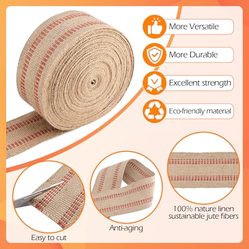 Image of YaeCCC Craft Jute Webbing Tape, 3.5 inch x 10 Yd,Upholstery Straps Heavy-Duty for Chair Repair, Crafting, Burlap Ribbon, Upholstery
