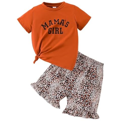 Kid Toddler Girls Clothes Outfits Letter Graphic Top + Leopard Ruffle Hem Summer Shorts Set(4-5T) Cover