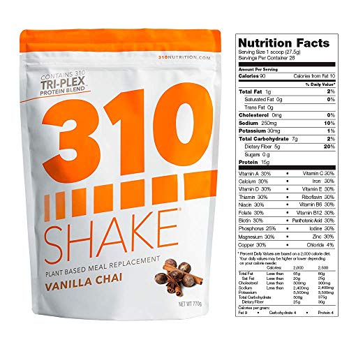 Vanilla Chai Meal Replacement | 310 Shake Protein Powder is Gluten and Dairy Free, Soy Protein and Sugar Free | Includes 310 Shaker and Free Recipe eBook | 28 Servings