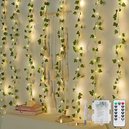JMEXSUSS 200 LED Ivy Vine Lights Fairy Curtain Lights USB & Battery Operated with Remote 6.5x6.5ft Vines with Fairy String Lights for Bedroom Dorm Classroom Wedding Indoor Outdoor Decor