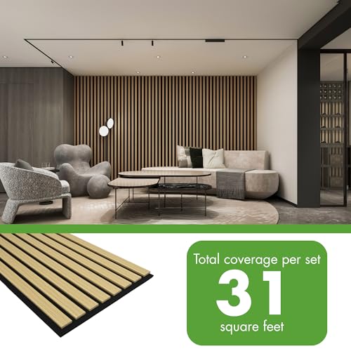 Image of Art3d 12 inch x 93 inch Acoustic Wood Slat Wall Panel, 4pcs, 31 sq.ft, Oak