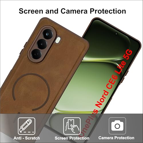 Image of SBMS Back Cover for OnePlus Nord CE6 Lite 5G | Ultra Slim Soft Rubberised Hard Case | Oil Feel Soft Leather Back | Mag-Safe Design (Mag-Safe Not Support) | Camera Protection Case for CE 6 Lite (Brown)