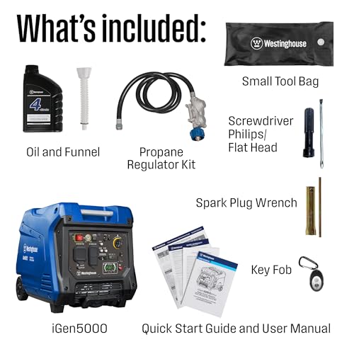Westinghouse Outdoor Power Equipment 5000 Peak Watt Super Quiet Portable Inverter Generator, Remote Electric Start with Auto Choke, Wheel & Handle Kit, RV Ready, Gas Powered, Parallel Capable - Image 3