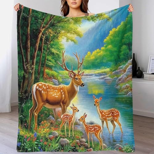 Couverture microfibre moelleuse et chaude imprimé cerf 3D plaid grand format