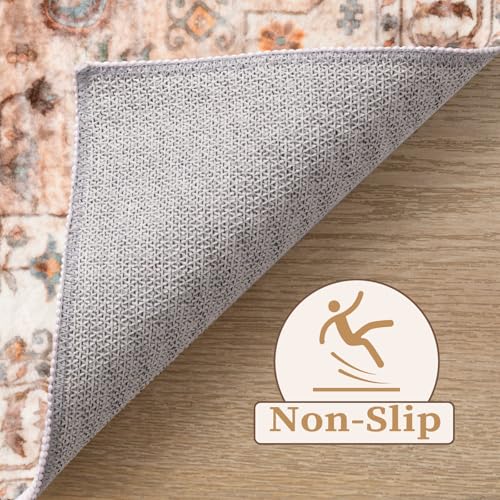 SERISSA Boho Area Rug 5x7 Peach Cream, Washable Large Rugs for Living Room, Ultra Soft Non-Slip Bedroom Rug Print Distressed Vintage Farmhouse Carpet Rug for Dining Room Dorm Office Home Decor