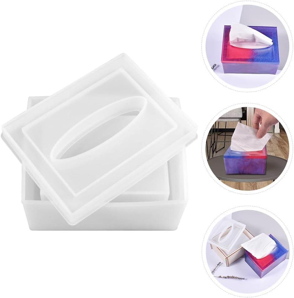 NUOBESTY Tissue Box Mold Silicone Mold for Resin Craft DIY Creative Tissue Storage Box with Lid 5.19X3.93X2.36 Inches Easy to Use Handmade Home Decor