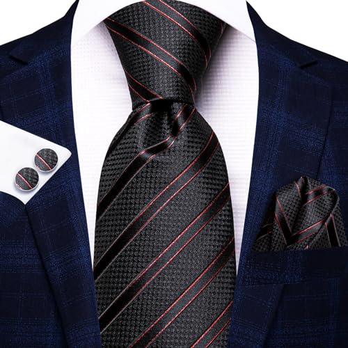 Image of Hi-Tie Men's Tie Sets Silk Paisley Striped Necktie Pocket Square Cuff-links Sets Wedding Business Holiday