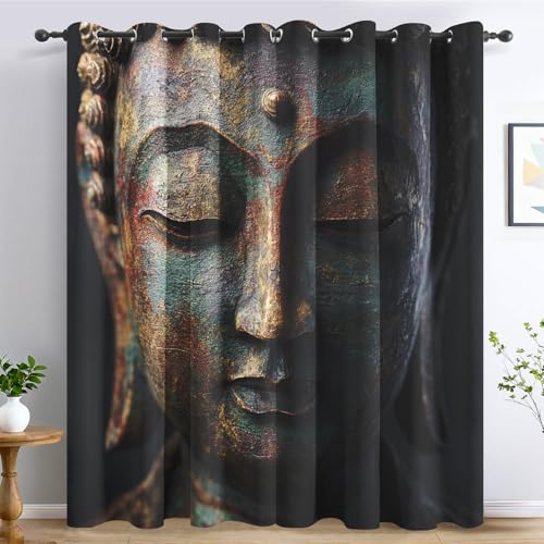 Générique Rideau Occultant Statue de Bouddha, Rideaux Bouddhisme pour Salon et Chambre, Rideau...