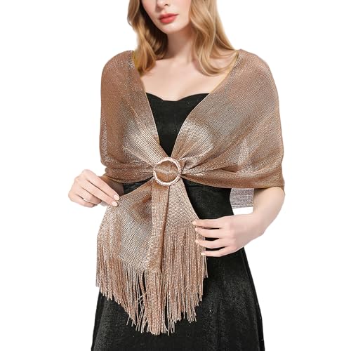 MUQU Shawls and Wraps for Evening Dresses - Women Sparkling Wedding Formal Elegant Pashmina Shawl for Women（With Buckle）