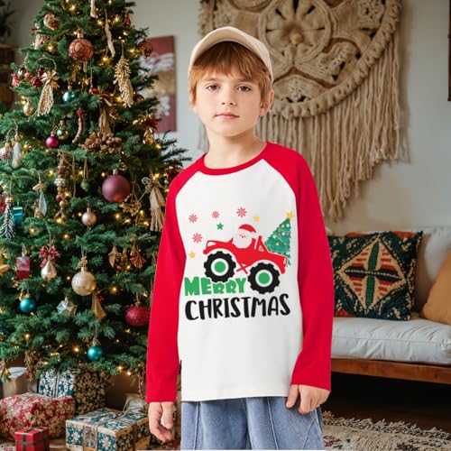 Little Boy Christmas T-Shirt Kids Xmas Snowman Monster Truck Ugly Reindeer Shirt Raglan Long Sleeve Cotton Tee Top 3-10 Years2