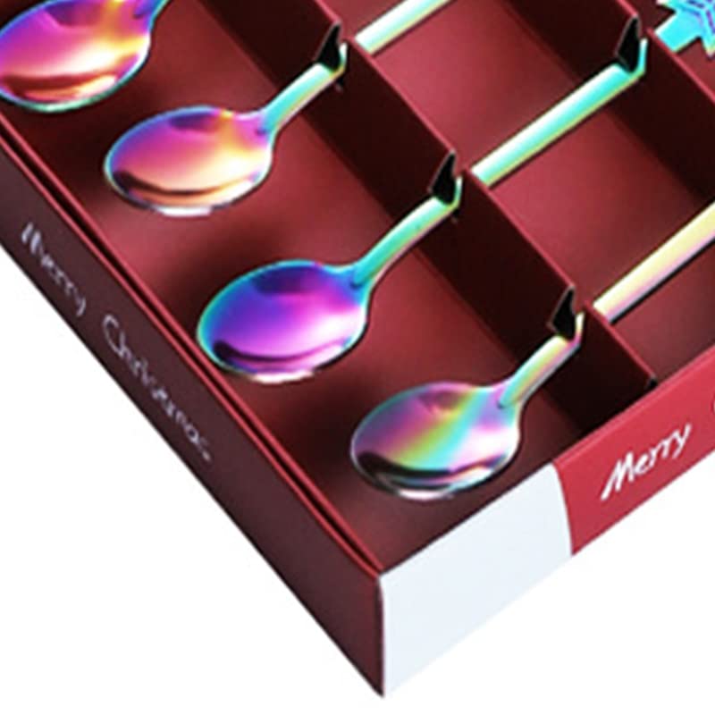 Wakects Set di Cucchiaini da caffè in Acciaio Inox, Set di Cucchiai da Dessert Natalizi, 4 Pezzi, Cucchiai per Mescolare il tè, Lucidati a Specchio, con 4 Modelli, per caffè, tè, Dessert, Amici di