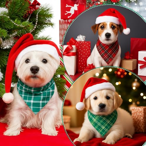 Image of Abbylike 50 Pcs Christmas Plaid Dog Bandanas Bulk, Red and Green Gingham