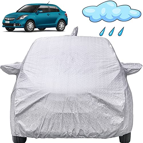 Image of Autofact Waterproof Car Body Cover Compatible with Maruti Swift Dzire (2012 to 2016) with Mirror and Antenna Pockets (Shinning Silver).