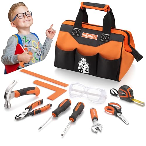 REXBETI 10-Piece Kids Tool Set with Real Hand...