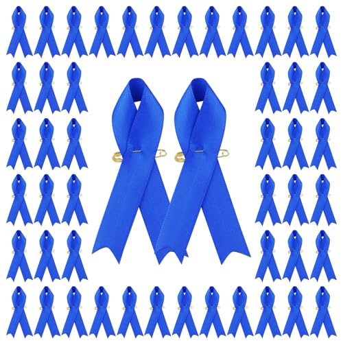 CRAFFANCY Lot de 100 épingles à nourrice en Ruban de Satin Bleu - pour la Sensibilisation au Cancer du côlon - pour Homme ou Femme