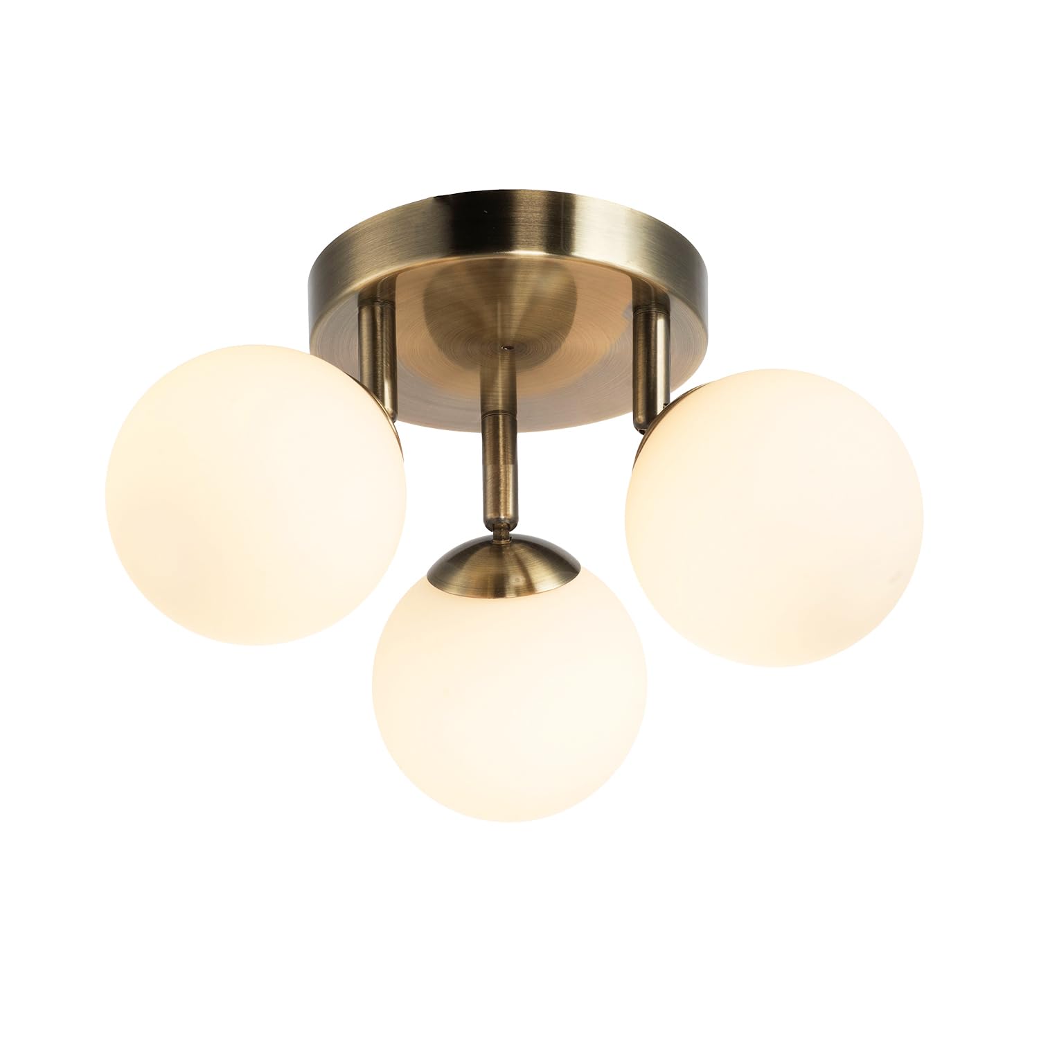 Rackhams Light Modern Triple Opal Glass Globe Ip44 Rated Bathroom Antique Brass Ceiling
