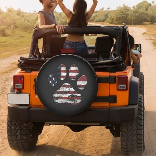 Image of Dujiea American Flag Dog Paw Spare Tire Cover, Universal Wheel Tire Cover Waterproof Dust-Proof Tire Protectors for Trailer Rv SUV Truck Camper and Many Vehicle 14 15 16 17 Inch