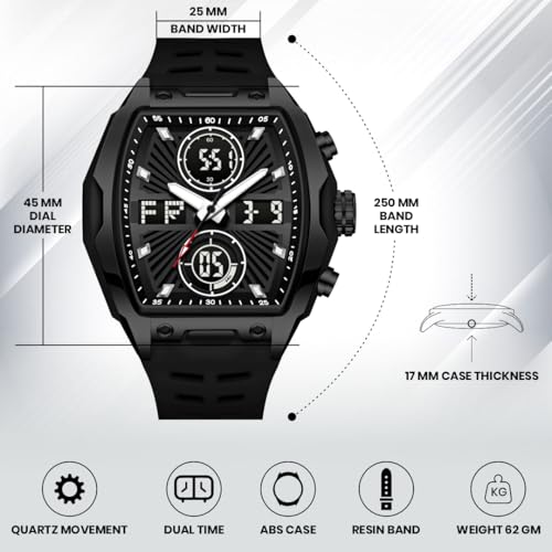 Image of V2A Impact-KUBIX 5410 Analog-Digital Watch for Men | Trendy Tonneau Shape | Bold Fashion Performance Watch with 3 Time Zones, Countdown, 50M Water Resistance, Alarm & Stopwatch