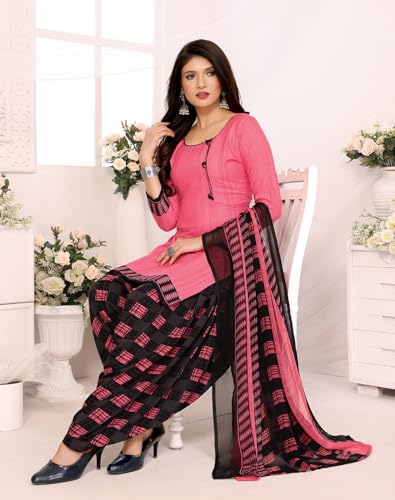 Image of Yashika Women's Printed Dress Material - Unstitched Crepe Fabric Kurti, Pants & Dupatta Set (AZ-YS-P4-NILU PINK), Customizable Length