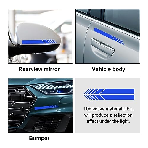 Image of Augeny 2 PCS Car Rear View Mirror Stickers, Waterproof Vinyl Auto Side Rearview Mirror Stripes, Universal Reflective Anti-Collision Striped Warning Decal for Most Vehicles (Blue)