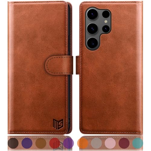 SUANPOT Compatible with Samsung Galaxy S25 Ultra Wallet case with RFID Blocking Credit Card Holder,Flip Book PU Leather Protective Cover Women Men for Samsung S25 Ultra Phone case Light Brown
