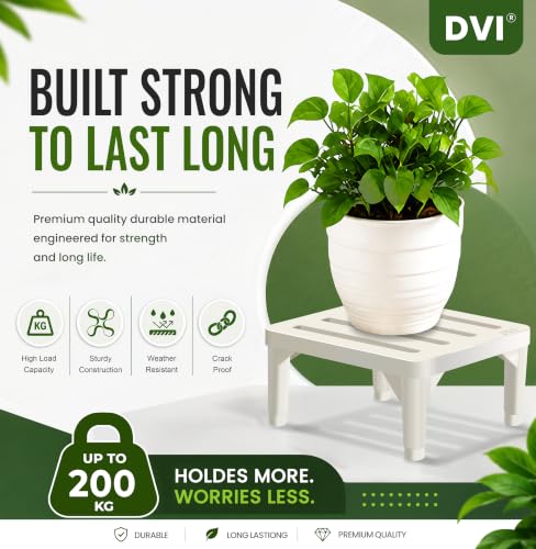 Image of DVI Heavy Duty White Plant Stand | Pack of 1 | Strong, Durable, Rust-Proof | Supports Up to 200 Kg | Indoor & Outdoor Use | Pot Stand for Big Size Plants | All Weather Resistant Pot Stand