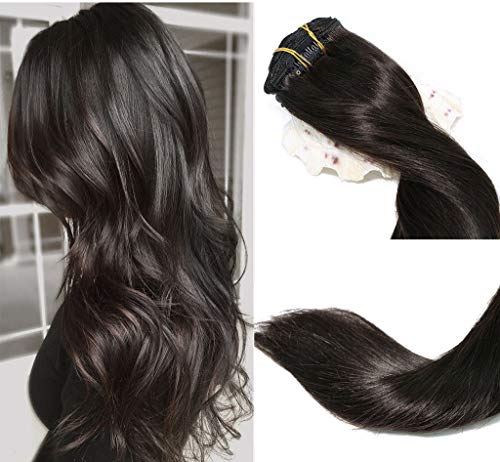 Clip In Hair Extensions Human Hair New Version Thickened Double Weft Brazilian Hair 120g 7pcs Per Set Remy Hair Natural Black Full Head Silky Straight 100% Human Hair Clip In Extensions(16 Inch #1B)