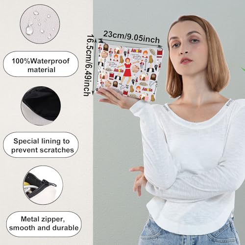 WZMPA Red Ribbon Girl Musical Toiletry Bag Oliver Warbucks Fans Gift Hope In Scarlet Zipper Bag Hard-Knock Dreams Inspired Gift (Ann White)2