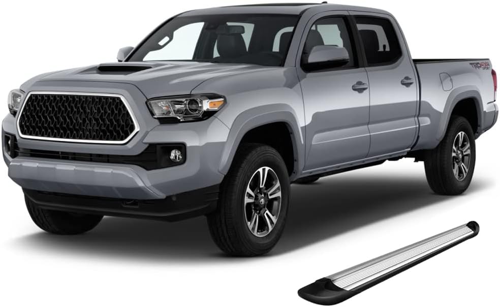 Black Horse TRANSPORTER Running Boards Silver Compatible with 2005-2023 Toyota Tacoma-TR-T585S