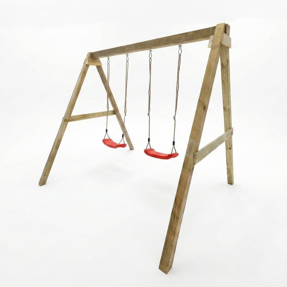 Altalena in Legno Maxplay Swing con Doppia Seduta da Giardino – Altalena Bambini da Esterno, Struttura in Legno Impregnato in Autoclave, Resistente per Uso Privato, Giochi da Giardino 3-10 Anni