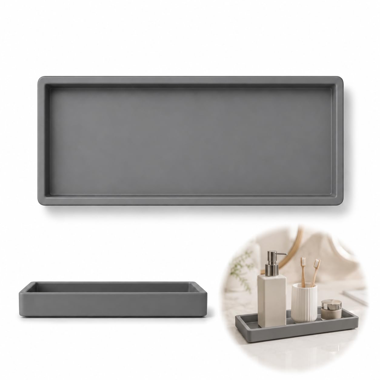 Rectangular Silicone Storage Tray for Bathroom Vanity & Kitchen Dressing Table - Waterproof Non-Slip Organiser for Perfume Cosmetics Jewellery Toiletries & Makeup Accessories Box