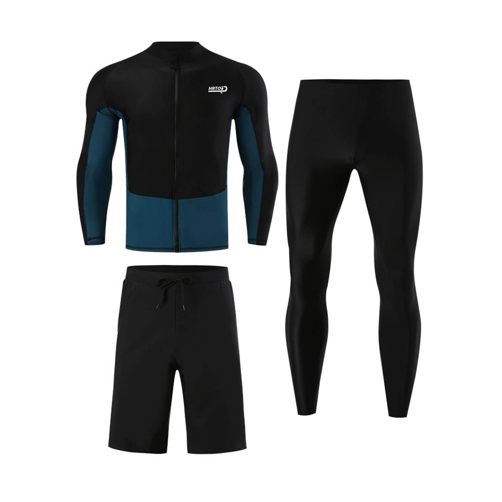 Generisch Herren Neoprenanzug Übergröße Langarm Reißverschluss Hose Sonnenschutz Surf Schnorchel Badeanzug Farbblock Set