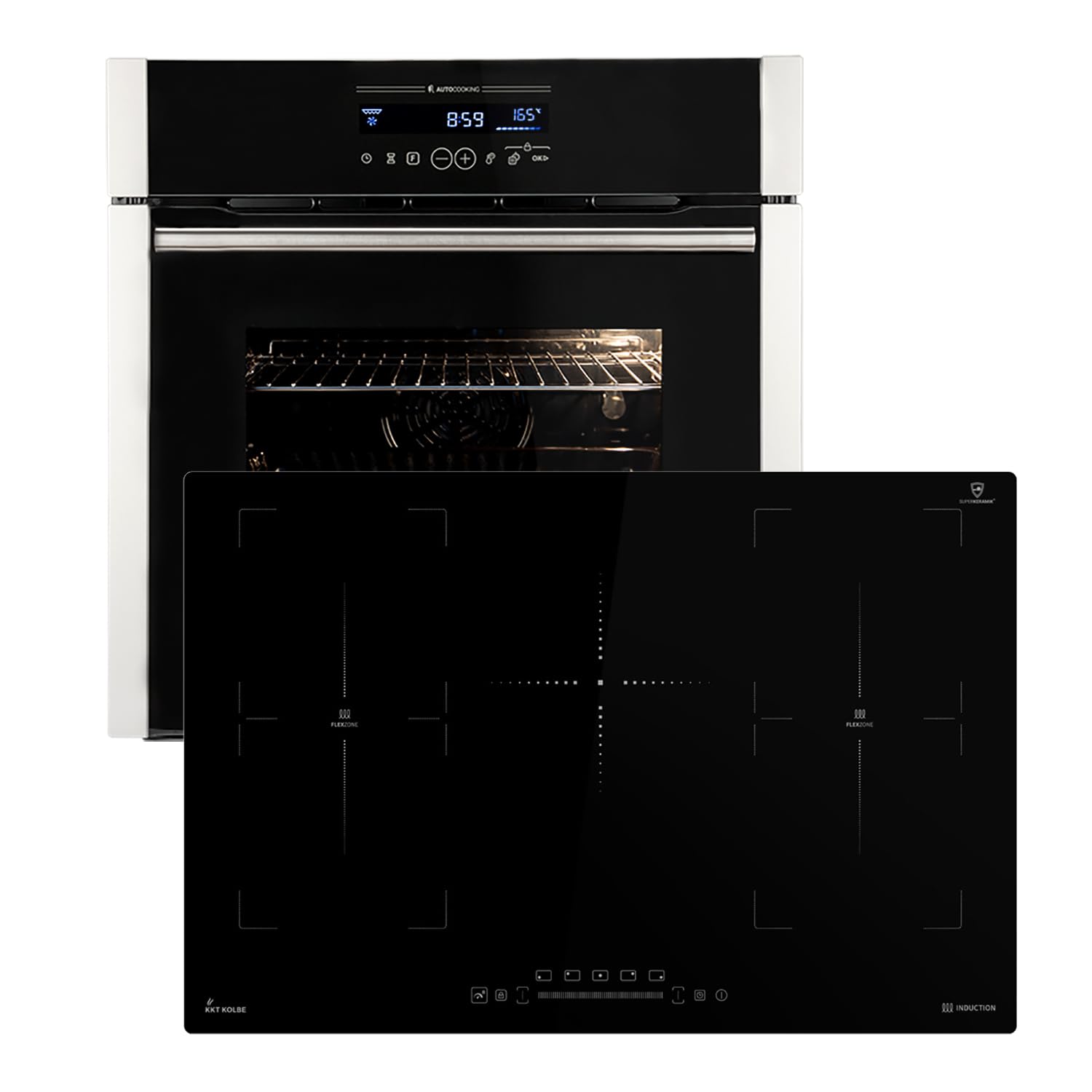 Autarkes Herdset: 60cm Einbaubackofen EB8016ED + 77cm Induktionskochfeld IH87705FZ | Katalyse | Drehspieß | Pizzafunktion | Grill | Heißluft | Teleskopauszüge | Automatik-Timer | SET8016IH77FZ