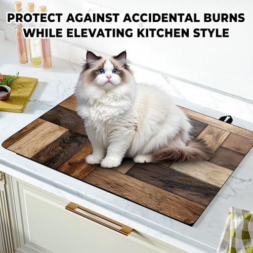Image of Stove Top Cover Flower Gas Stove Top Cover for Home Decoration Kitchen Pad Non-Stick Washable Cooktop Covers Countertop Protector Keep Stove Clean (Wood grain, 30L inchx21W inch)