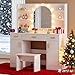 Decofy Vanity Desk with Mirror and 11 LED Lights, 43'' Makeup Vanity Table with Power Outlet & Chair, Dressing Table with 3 Drawers, 2 Cabinets and 6 Open Shelfs for Bedroom, White