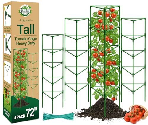 Halatool 72 Tomato Cages Heavy Duty 4 Pack Adjustable Stakes for Garden