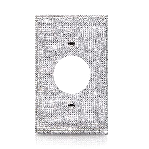 Image of Shiny Silver Rhinestones Outlet Covers Wall Plate Single Toggle Decorative Round Outlet Cover Rhinestones Light Switch Cover
