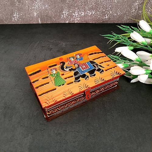 Image of Apka Mart The Online Shop Jewellery box | Wooden Jewelry Box with Lock | Storage Box - For Dressing Table, Home & Table Decor & Gifts - (8X5) Inch (Wood, Brown)