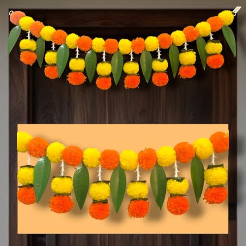Rajasthan Kraft Artificial Marigold Bandanwar for Door Entrance | 40 Inch, Decorative Flower Toran with Mango Leaves | Festive Hanging Garland for Diwali, Pooja, Wedding, Home Décor & Main Door Decor