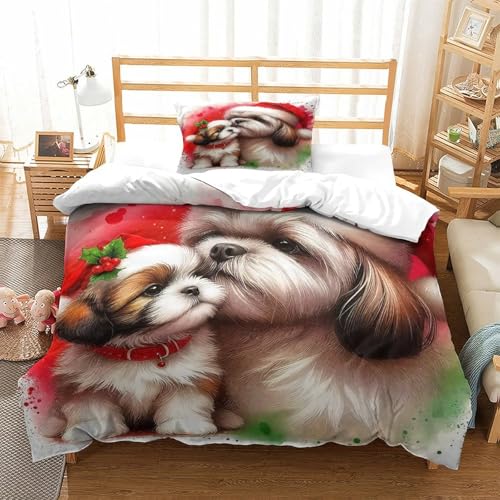 3 Piezas Conjunto Funda Nórdica 3D Perro Lindo, Juego de Cama con 2 Fundas de Almohada, Microfibra Suave Antialérgica, Decorativo Dormitorio, para Niño Adolescente, Single (135x200cm)