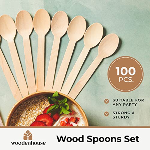 Disposable Wooden Spoons Set Of 100 Pcs - Biodegradable Utensils, Eco-Friendly & Compostable Disposable Cutlery - Perfect For Parties, Events & Catering - Wooden Spoons Disposable Wooden Cutlery #TOP7