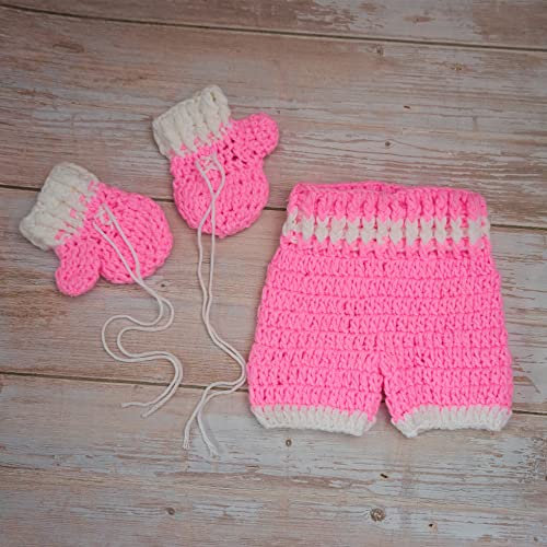 Coberllus Newborn Monthly Baby Photo Props Boxing Champion Gloves with Pants Set for Boys Girls Photography (Pink)
