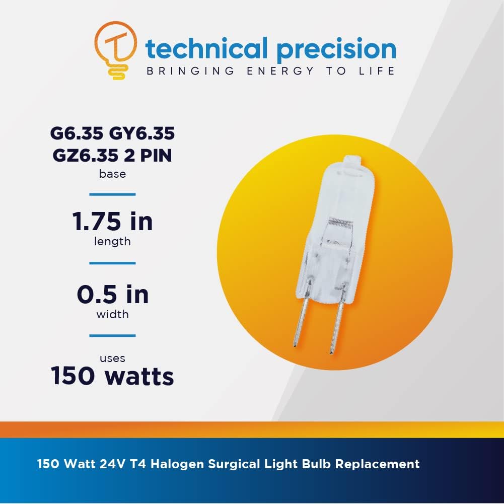 Technical Precision 150W 24V Halogen Bulb Replacement for Stryker Visium 600 T4 Surgical Light Bulb - G6.35 Bi-Pin Base - 3050K Warm White - OEM Bulb ONLY - 1 Pack