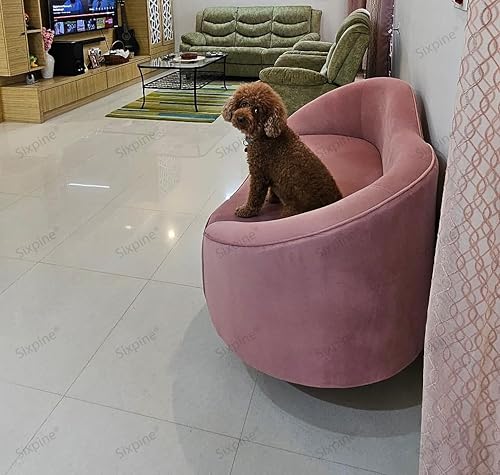 Image of Rosewood Luxury Curved Sofa in Premium Velvet-Fabric | Solid Wood Structure | High Density Foam | Sturdy Golden Legs | Comfortable & Stylish Couch for Modern Living Room (Rose Pink, 2 Seater)