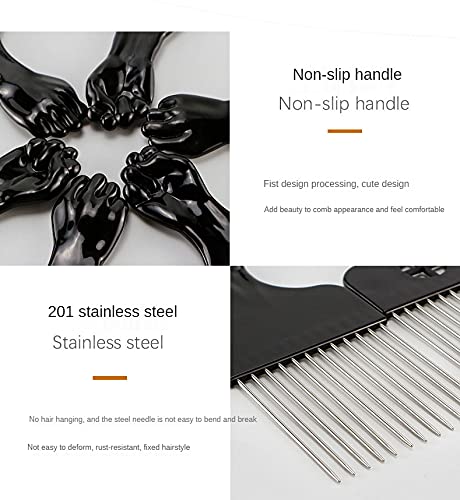 Vista 2 de Peineta afro, peine para el cabello, 2 piezas de peine de metal para hombres y mujeres, peines afro, púa para peinar el cabello (negro, 2p)