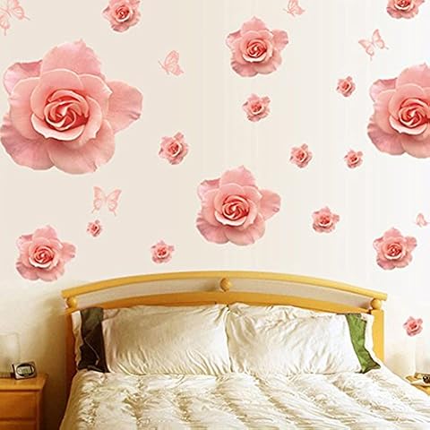 Removable 3D Pink Rose Stickers Cover